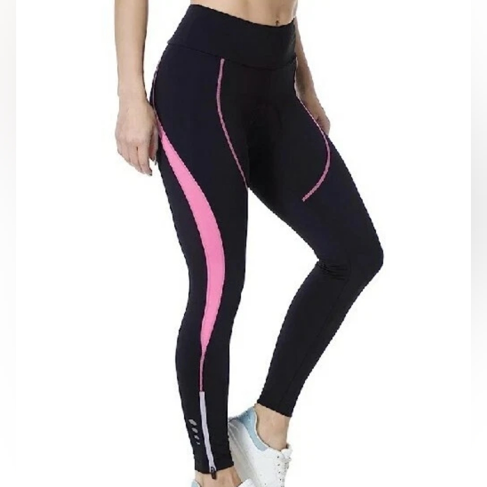 Spoear Women's Black and Pink Athletic Leggings Bike Ride Active Pants Size M